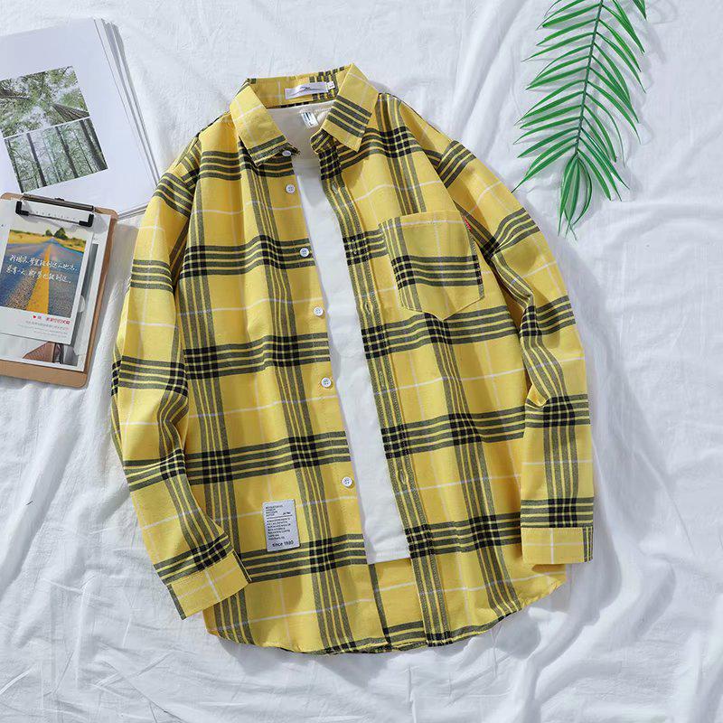 Men's Japanese Plaid Shirt - Harajuku Style, Loose Fit, Long Sleeve, Trendy Student Jacket