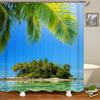 Beach Shower Curtain Waterproof Home Decoration Curtain 3D Palm Tree Seaside Beach Landscape Printed With Hooks Bathroom Curtain