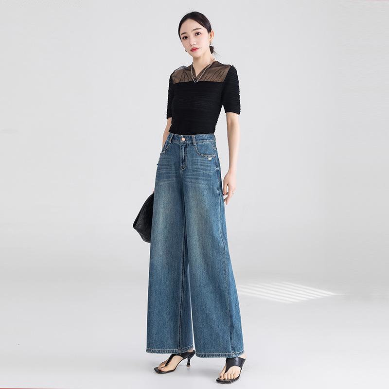 Jeansi de damă vintage din bumbac 100%, cu talie înaltă și picior larg, Slimming & Versatil pentru siluete petite, Colecția Primăvară/Vară 2025