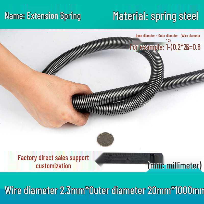 1m Spring Coil Extension with Hook - Strong Tensile Force, Thin Soft Sheath, for Tarpaulins & Sliding Doors