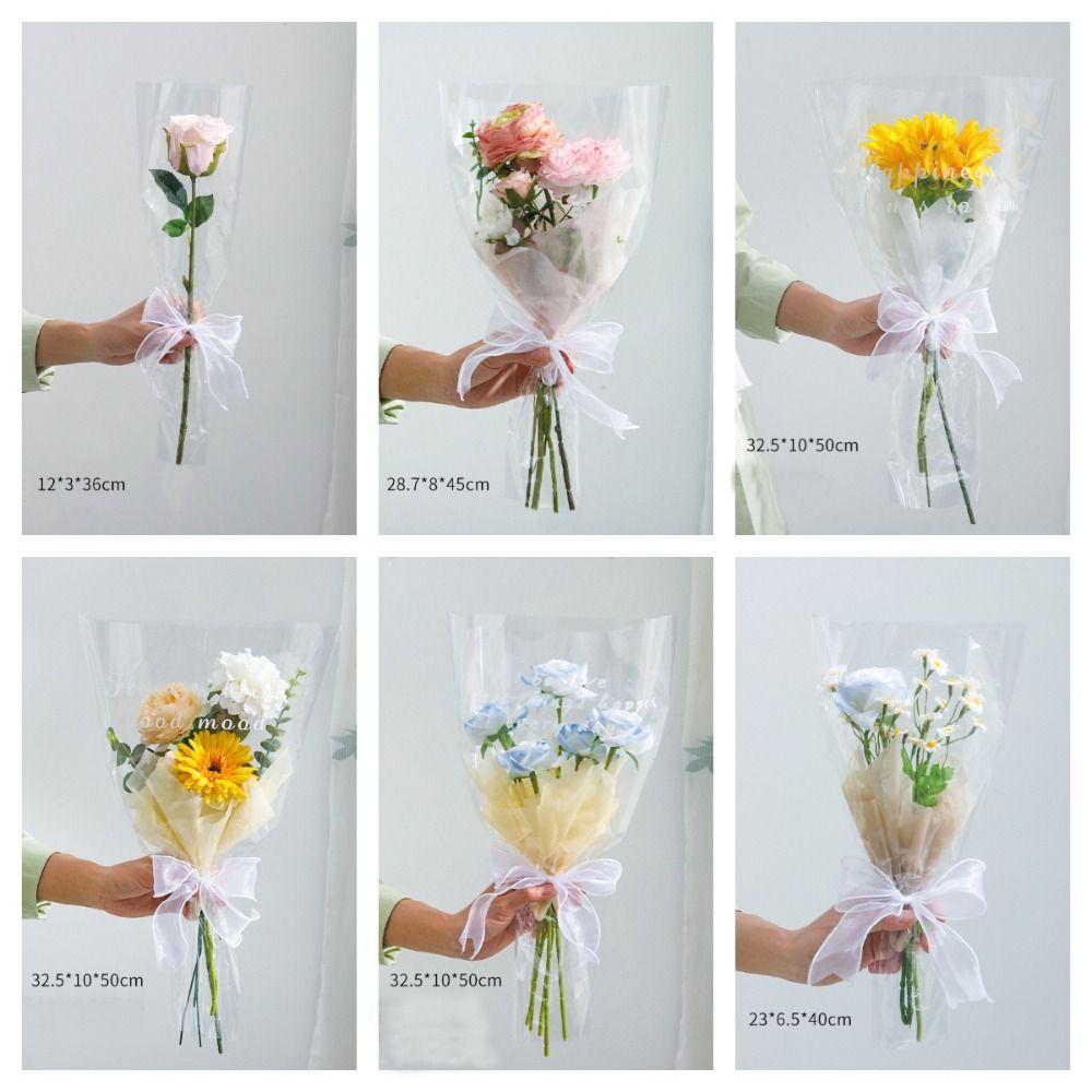 50Pcs Transparent Flower Wrapping Bag Waterproof Floral Wrappers  Wedding Party Decoration