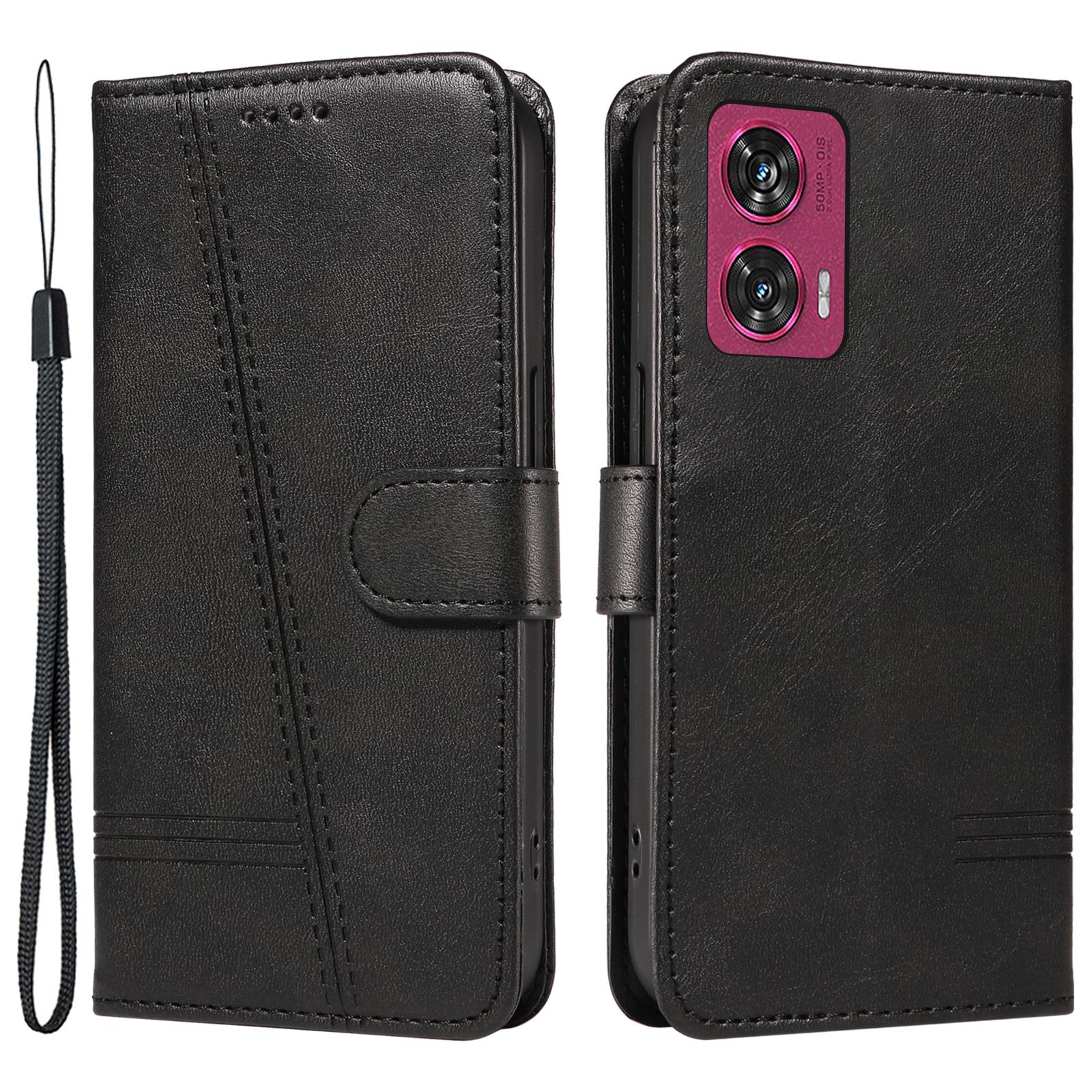 

For Motorola Edge 50 Fusion 5G Leather Case Wallet Phone Cover with Strap Black