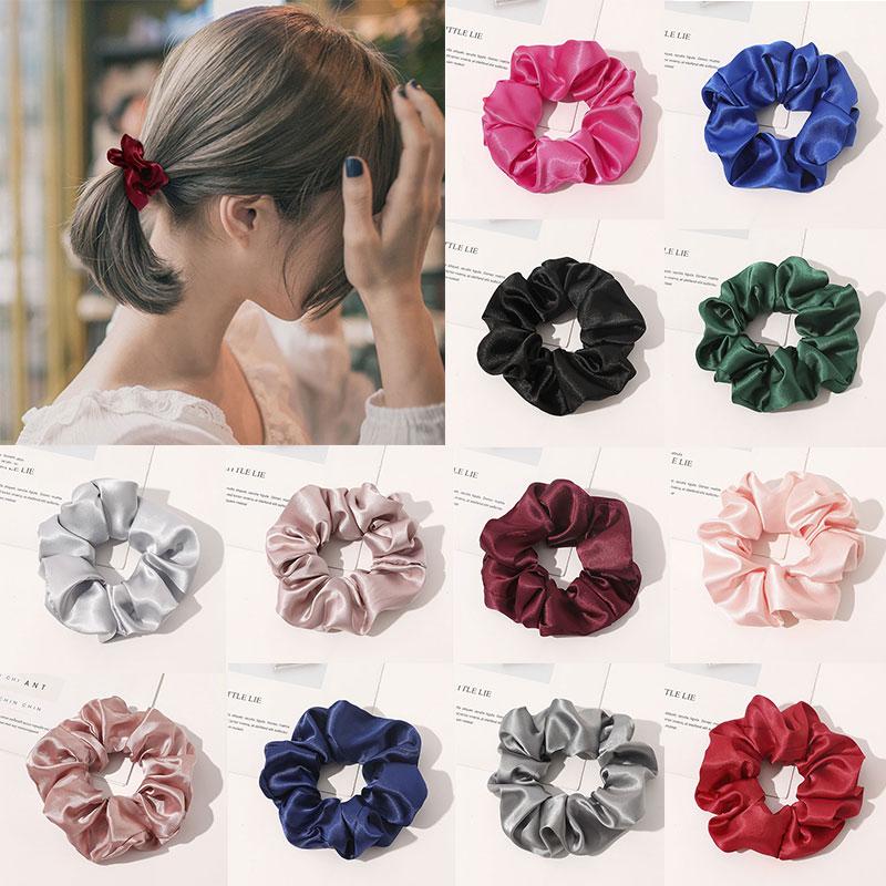 Soft Satin Silk Bright Solid Color Scrunchies Elastic Hair Bands Ties For Women Girls Ponytail Holder Hair Rope Hair Accessories