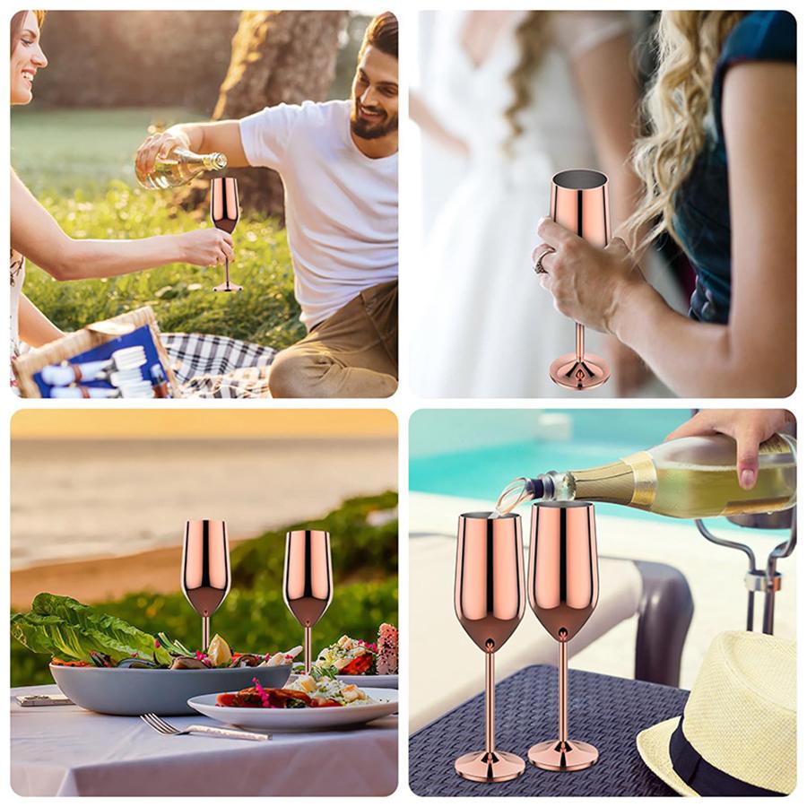 Champagne Cup 6oz Stainless Steel Champagne Flute Metal Wine Goblet Cup Bar Restaurant Goblet Home Bar Party Supplies