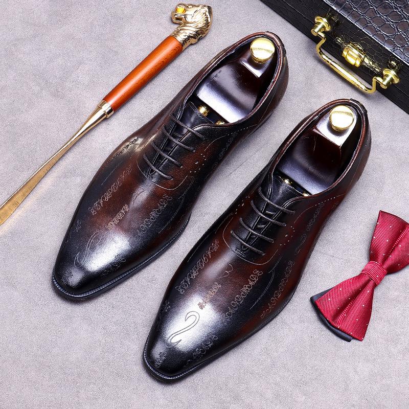 Handmade Mens Wedding Oxford Shoes Brown Genuine Leather Brogue Men's Dress Shoes Lace Up Business Formal Shoes For Men
