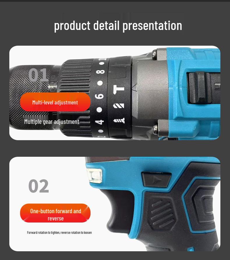 Cross-New 13mm Brushless Electric Drill & Screwdriver with Handle - Rechargeable Lithium Battery for Home Improvement