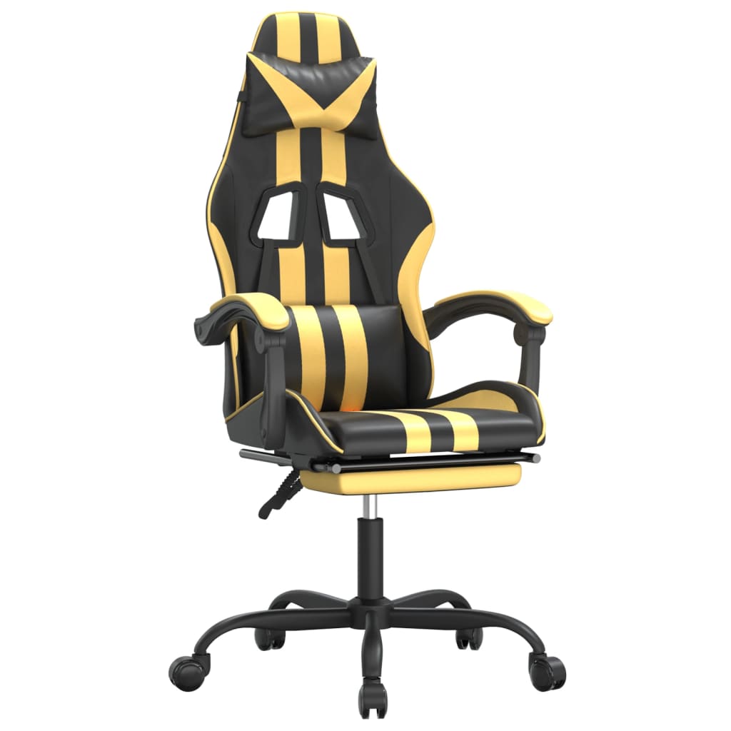 Gaming Chair with Footrest Swivel Black & Gold PU Leather
