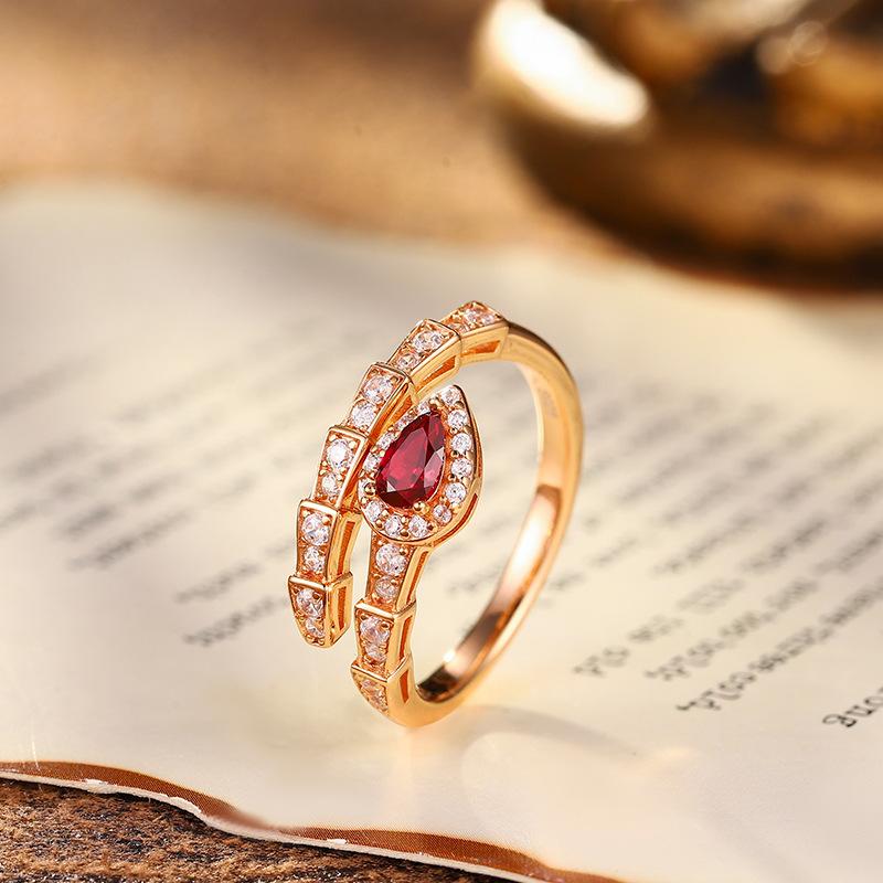 Red Corundum Spirit Snake Personality Niche Ins Design Sense Snake Open Index Finger Ring Women, Versatile Fashion Ring 2026 Resizable