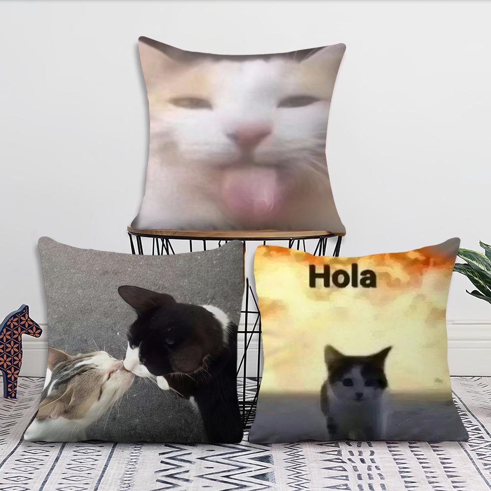 Lustige Katzen-Meme-Kissenhülle Kurzer Plüsch Polyester Kissenbezug Dekor Dekokissenbezug Heimdeko