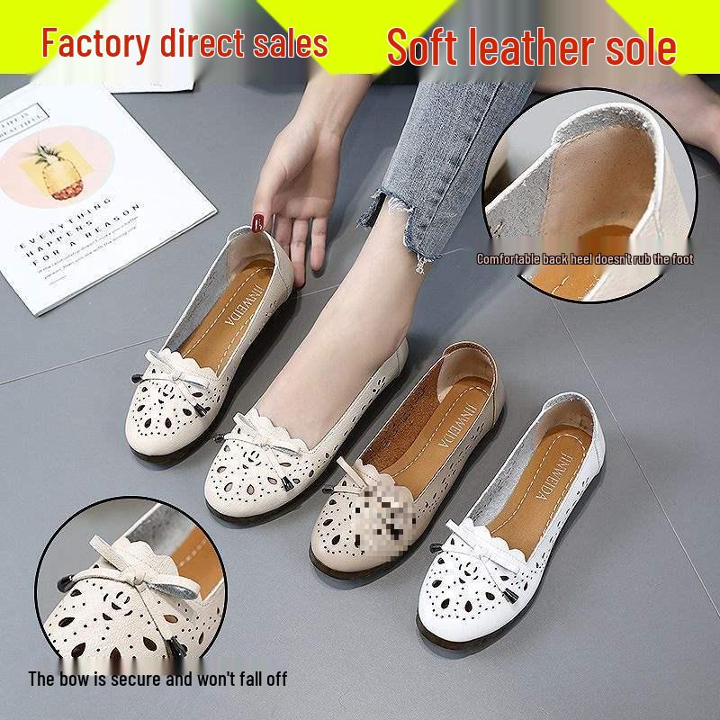 Damen Atmungsaktive Weiche Leder Slipper - Hohles Design, Rutschfest, Weiche Sohle Lässige Mama-Schuhe