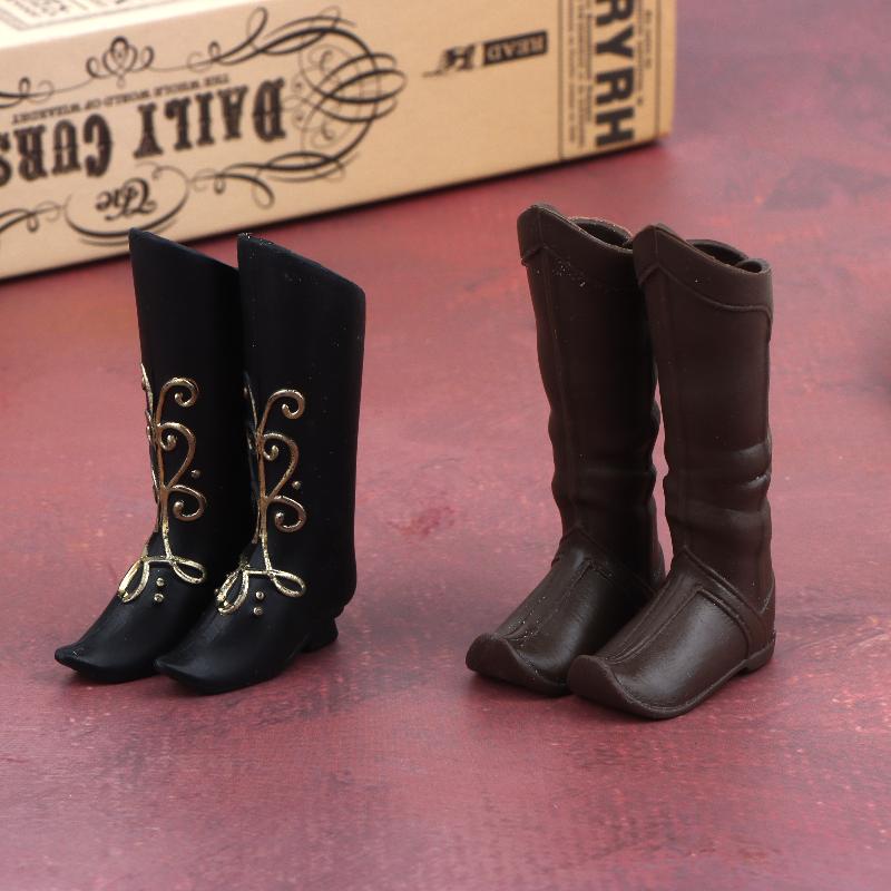 Doll Shoes Medieval Knight Boots Dolls Retro Style Miniature Boots With Gold Embroidery For Dolls Dress Up Accessories