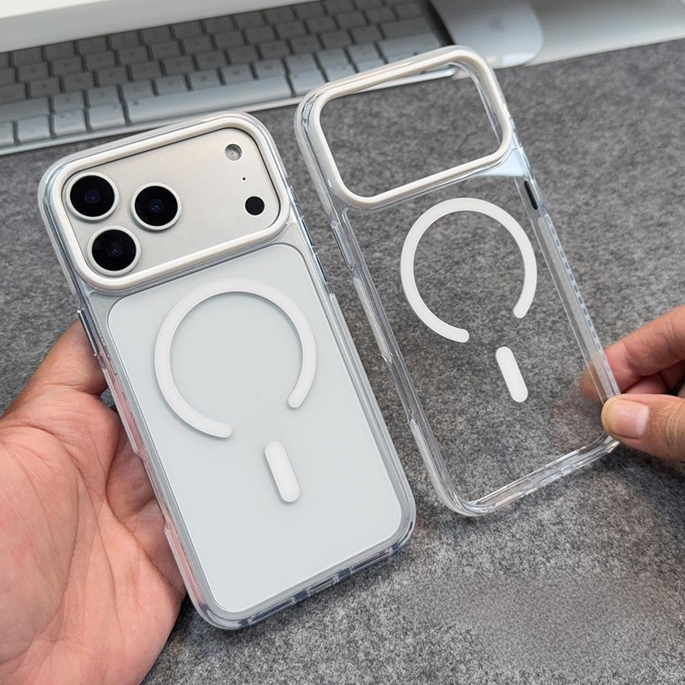 High Clear Transparent For Magsafe Case for iPhone 17 13 12 Pro Max Air 14 15 16 Plus Anti-knock Metal Button Magnetic Cover