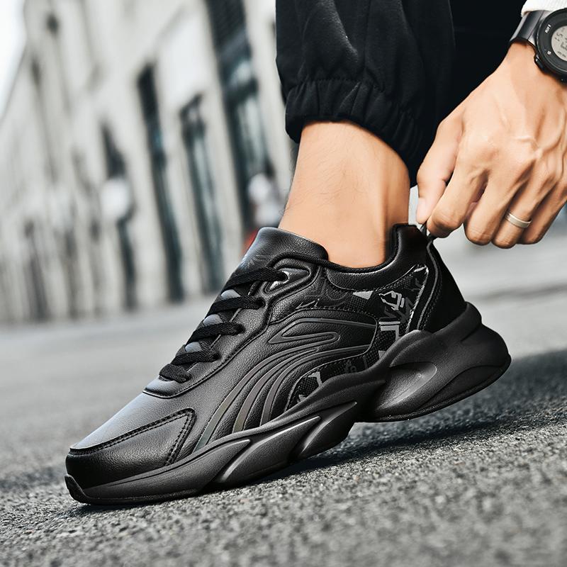 Fashion Black Men's Shoes New Autumn Running Sports Casual Shoes Thick Soled Men's Shoes Oversized Big 48 Daddy Leather Waterproof Joggi