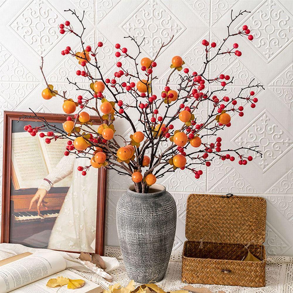 

Plastic Artificial Persimmon Branches Realistic Fake Plants Wedding Party червоний