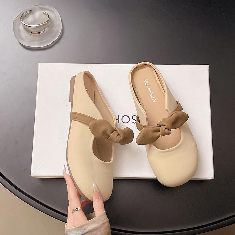 

Fashion Soft-soled, Topped Lazy Slippers for Women To Wear As Outerwear in Summer 2025, New French Bow, One-foot, Flat, Korean Style 35