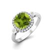 7mm Cushion Peridot 925 Sterling Silver Solitaire Accents Women Anniversary Ring