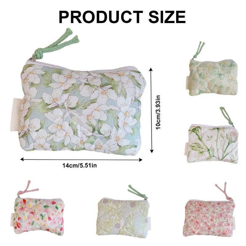 Elegant Flower Print Cosmetic Pouches Compact Cotton Storage Bag Makeup Bag For Lipstick And Essential