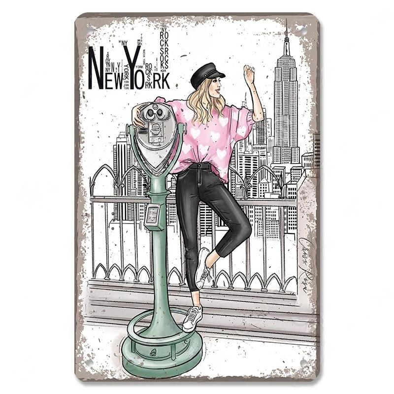 Metal Tin Signs Travel City Girls Posters Plaque Monaco Rome Biarritz Venice Metal Poster Vintage Wall Art Bar Club