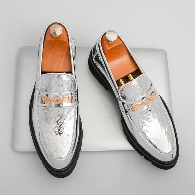 Men's Glossy Large Size Foot Cover Pointed Leather Shoes British Style Dress Business Casual Shoes Hairdresser Men's Shoes
