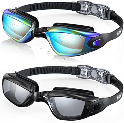 Aegend Swim Goggles 2-Pack No Leaking Anti-Fog UV Protection Mirrored Adult Men Women Wide View Outdoor