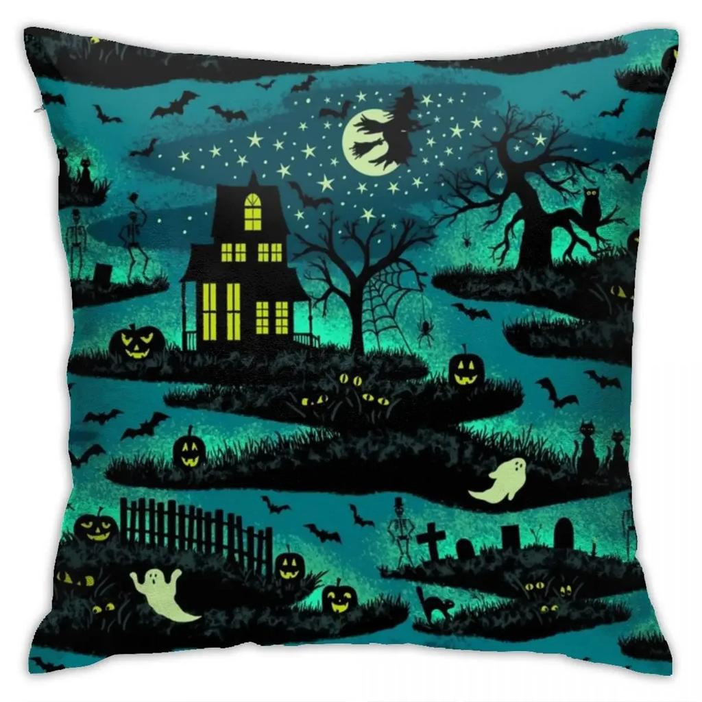 Halloween Horror Pumpkin Bat Print Pattern Cushion Cover Home Living Room Sofa Decoration Polyester Zipper Pillow