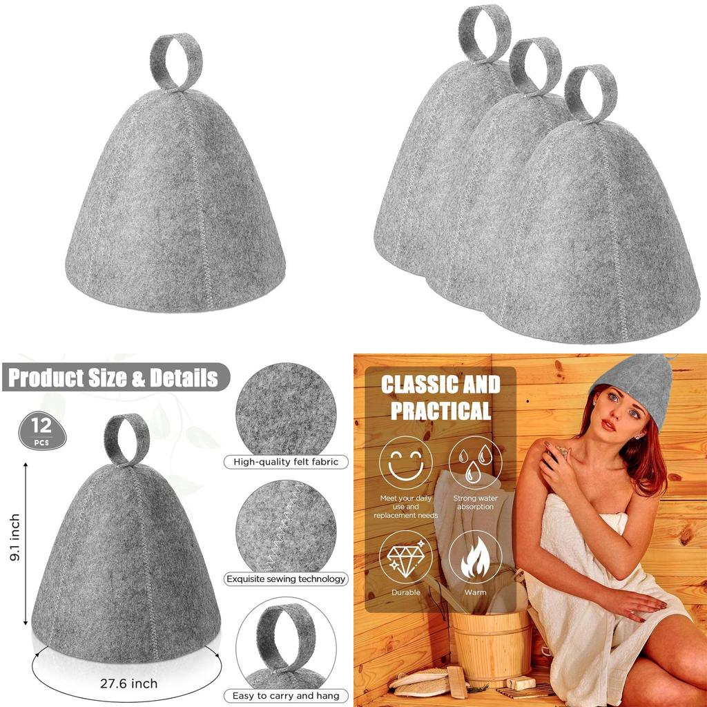 Adults And Kid Grey Felt Sauna Hat Absorbent Dry Hair Cap For Spa And Bath Use