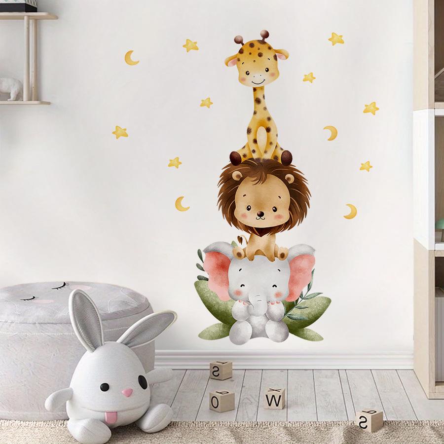 Stacking Fun Animals Wall Sticker Kids Room Bedroom Self-Adhesive Decor Warm Wall Decoration