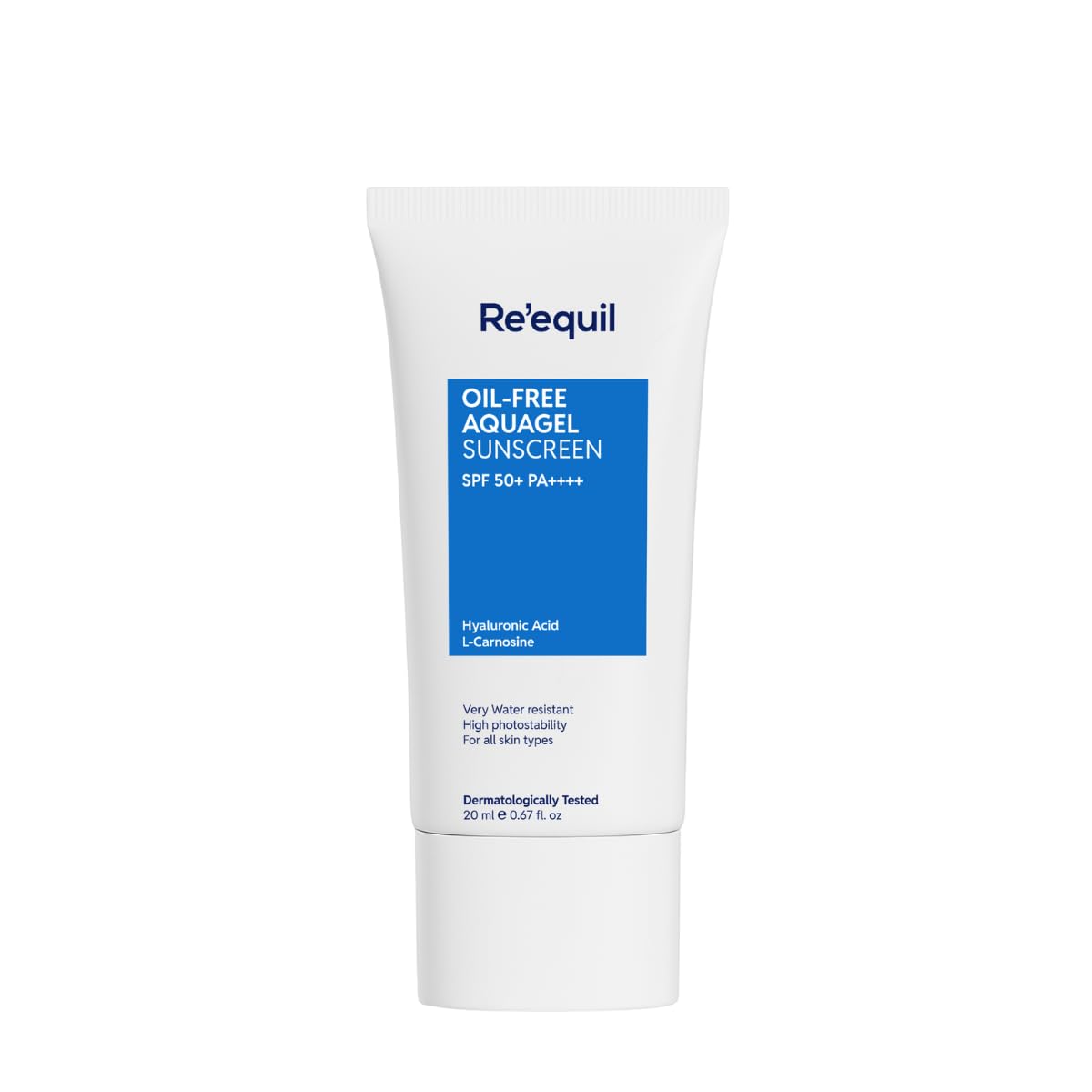 

Re equil Oil Free Aquagel Sunscreen 20ml l SPF 50+, PA++++ l Very water resistant l Hyaluronic acid for hydration