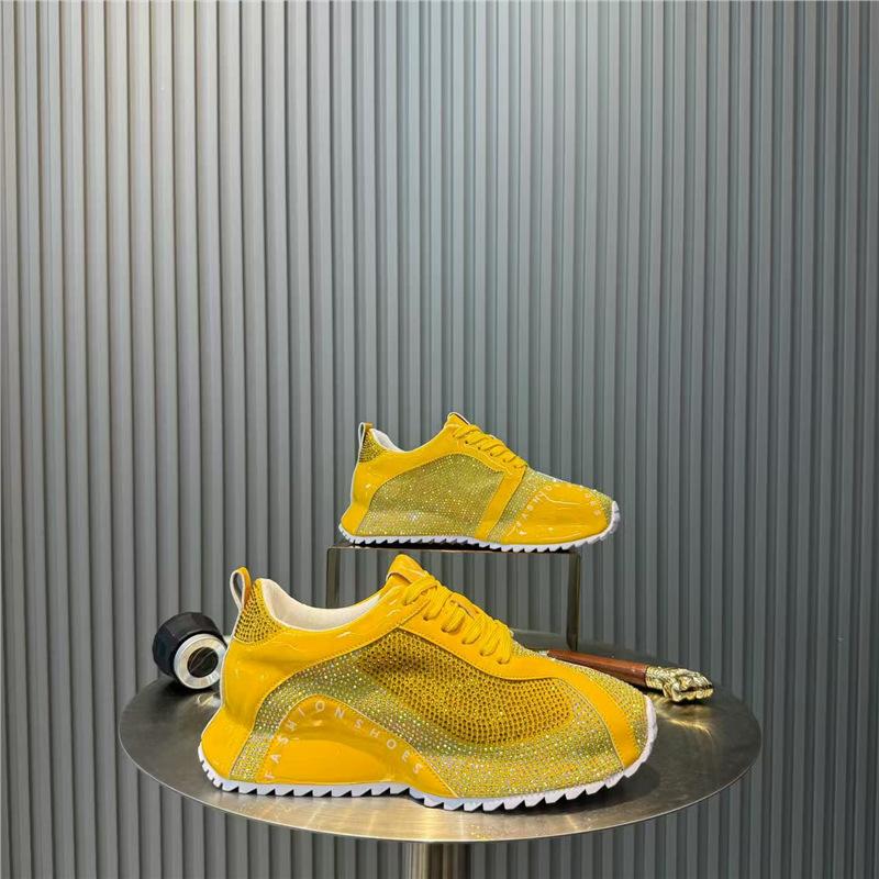 Low-top hot diamond design comfortable spring and summer new casual shoes trendy shoes lace-up color matching bm