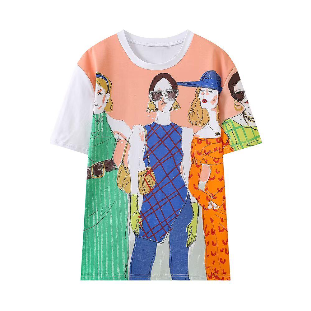 Women's 2022 Summer Fashion Printed Round Neck Short-Sleeve T-Shirt