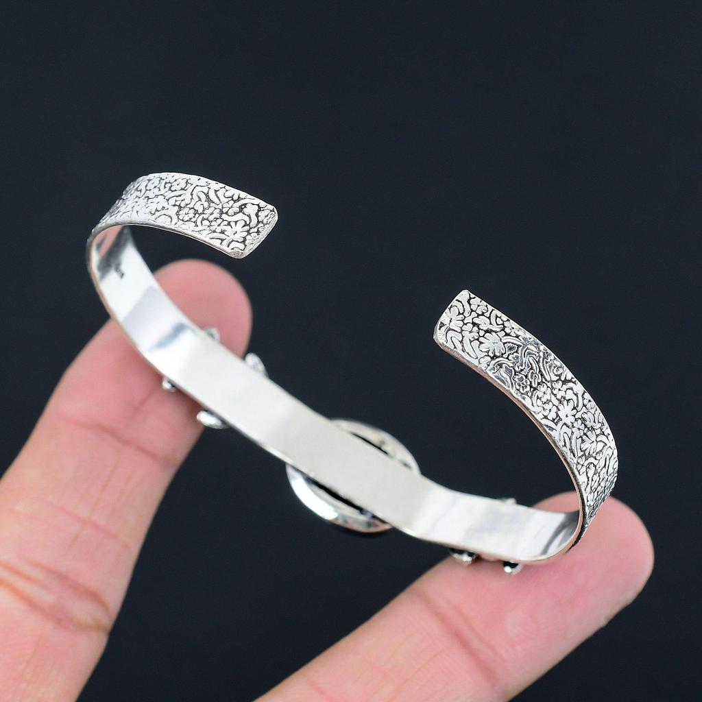 925 Silver Oval Lapis Lazuli Stone Flower Elegant Birthday Wife Bangle Jewelry