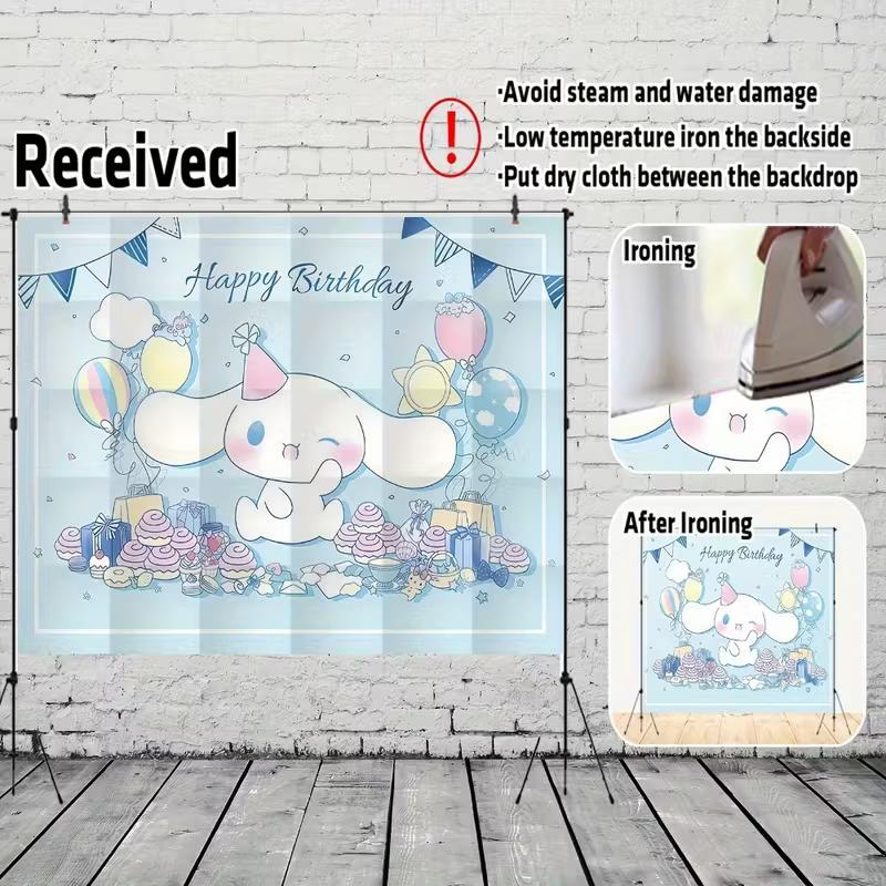 2D Blue Cinnamoroll Happy Birthday Backdrop for Kids & Teens Party