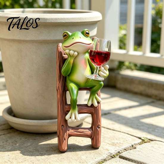 Creative Home Decor Items Resin Frog on Ladder Statue, Funny Holding Wine Glass Figurine, Whimsical Desk Accessories Garden Plant Pot Hanging Ornament
