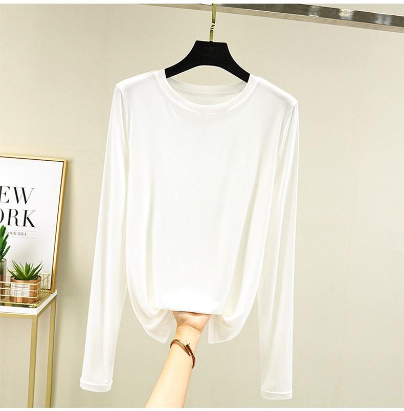 Women's Loose Korean-Style Modal Long-Sleeve Shirt - Spring/Autumn, Round Neck, Slimming, Versatile, Plus Size.