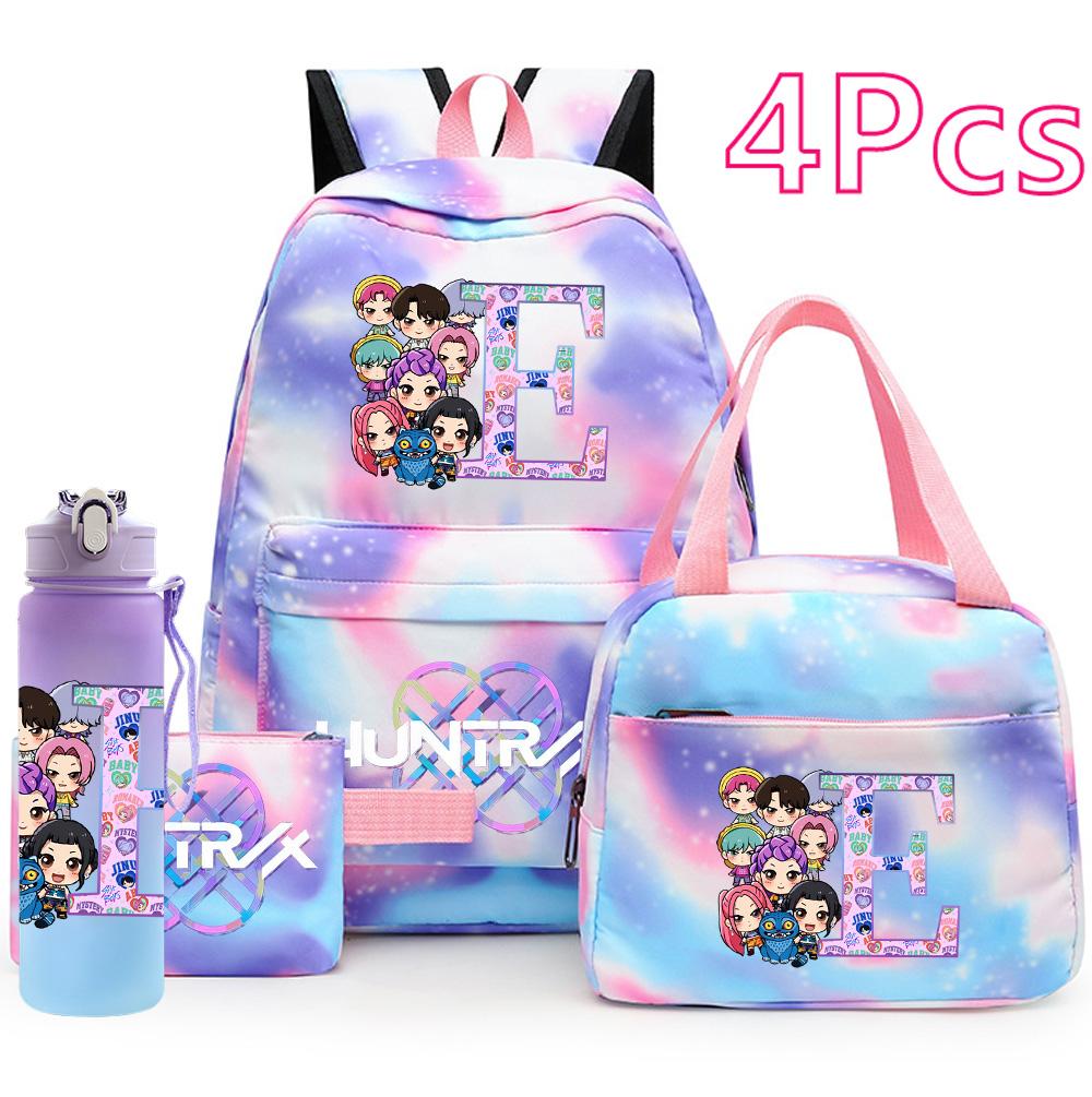 4Pcs/set K-Pop Printed Backpack Handbag Pencil Case 750Ml Water Bottler for Teenager Boy Girl Schoolbag Large Capacity Waterproof Bookbag Kid Gift