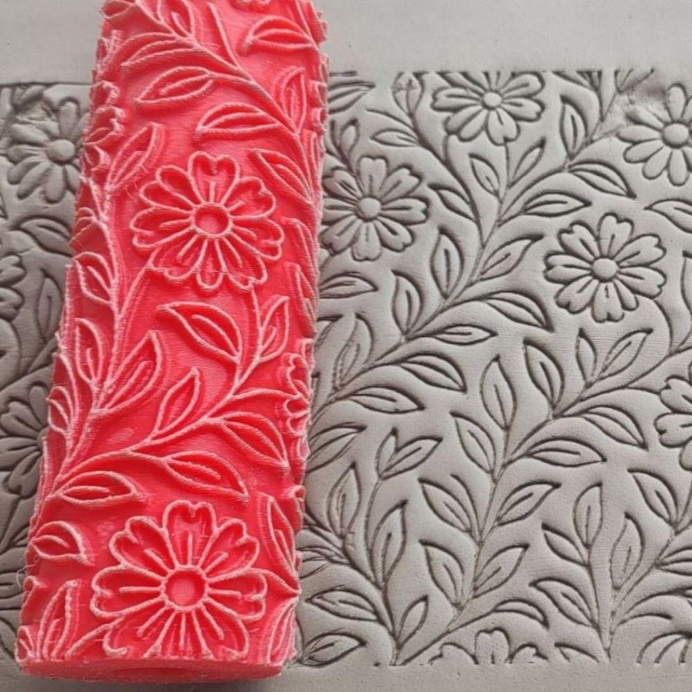 Daisy Flower Pattern Clay Roller Versatile Reliefs Tool Creative Embossed Rod Art Craft