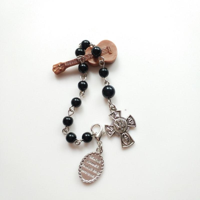 Classic Black Rosary Cross Bracelet Elegant Vintage Black Bead Bracelet Cross Pendant Hand Decorations Bracelets