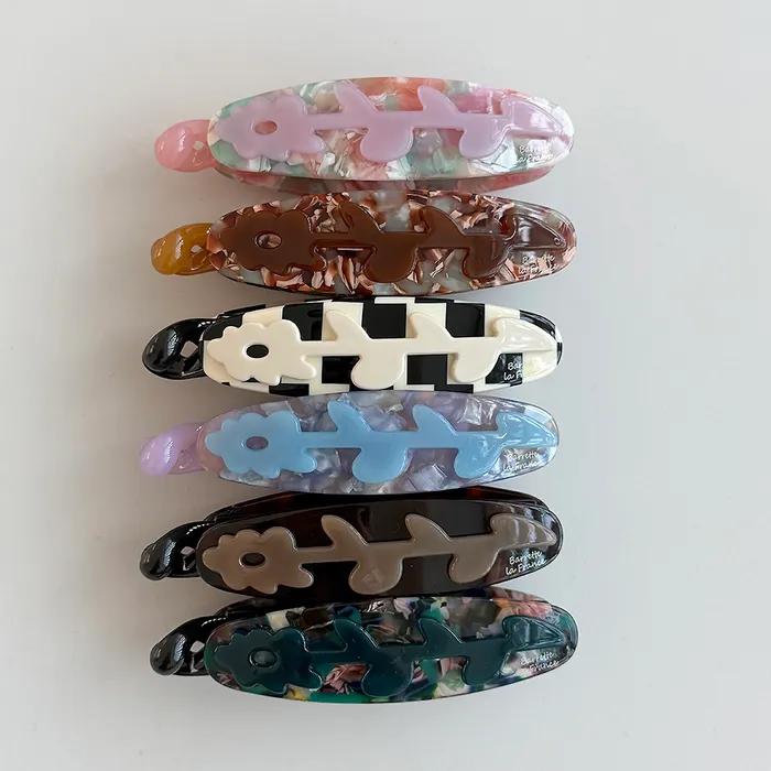 Flower Motive Banana Hair Clip (6color)