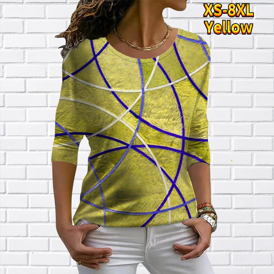 

Топы для женщин, футболка с 3D кривым принтом, круглым вырезом и длинными рукавами, осенний повседневный тонкий пуловер, женский топ с длинными рукавами XL