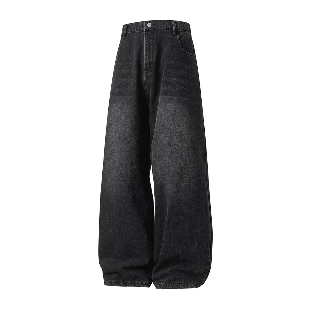Washed distressed straight loose-fit men's jeans, new four-season vintage silhouette, trendy casual long pants