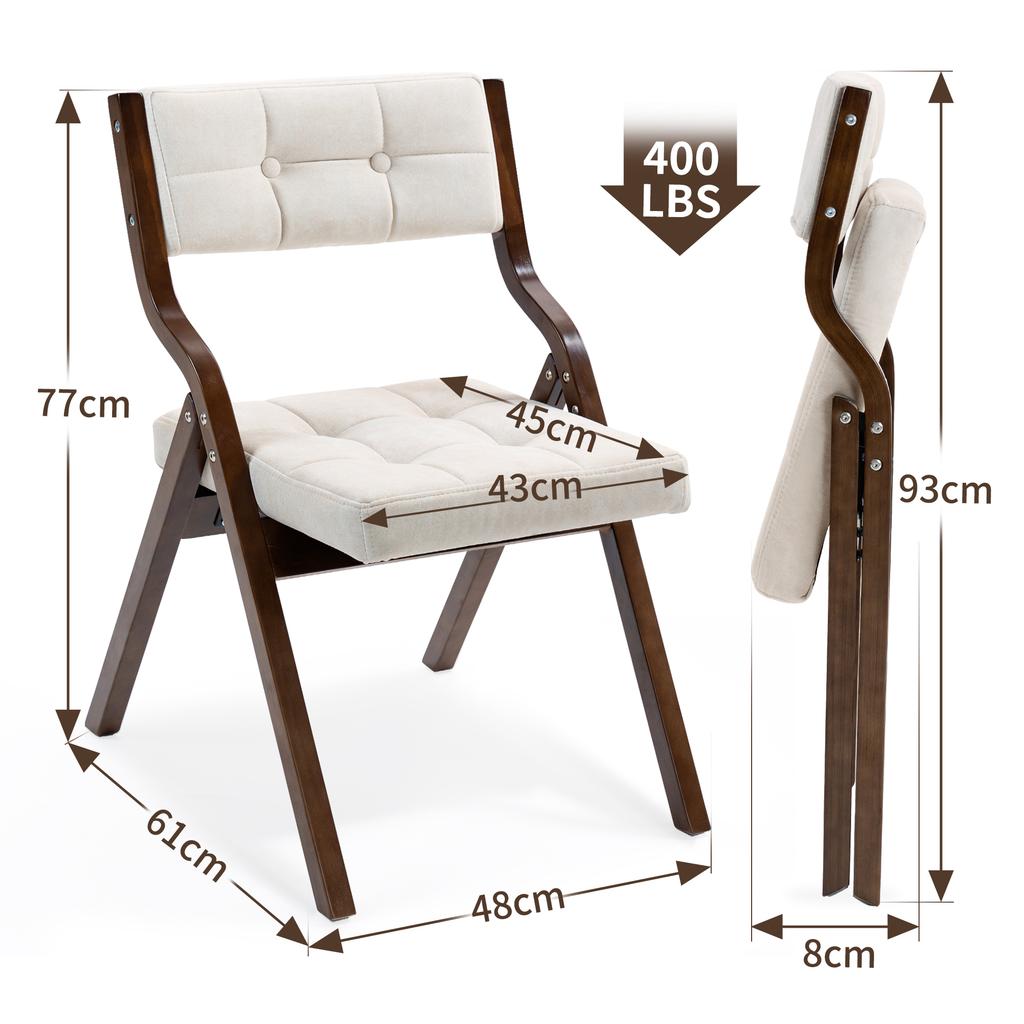 HOMEFUN Folding Chairs, Wooden Padded Chairs 2 Pack, Portable and Assembled Dining Chair for Guests Kitchen Office Wedding and Party, Cream