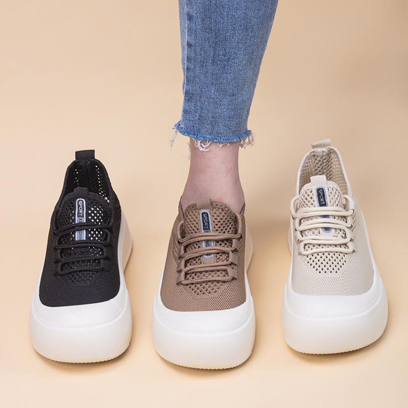 Shoes Women's Summer New Round Head Little White Shoes Casual Versatile Muffin Shoes Hollow Breathable Fashion Lace-up Big Head Shoes