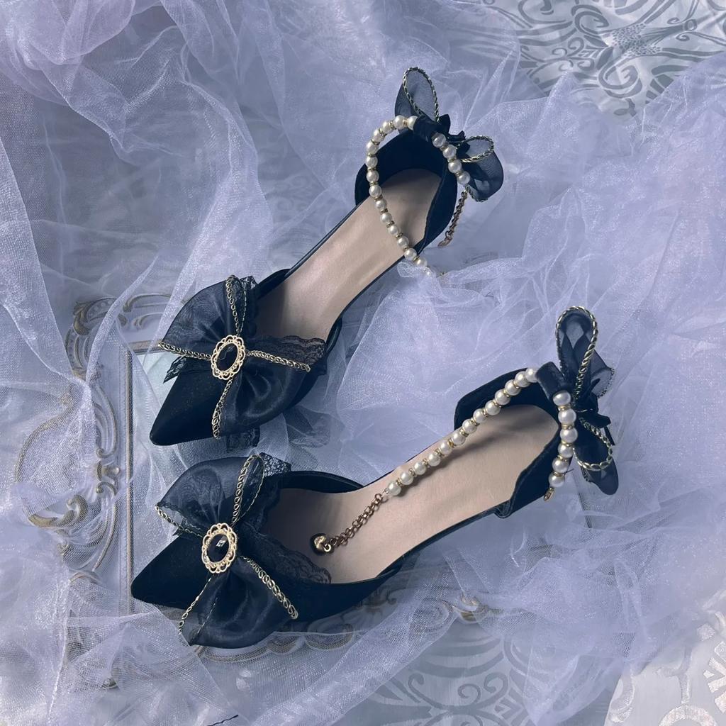 Cosplay ve stylu retro Court Cosplay Květina Svatba Dívka Tajemná Elegantní Klenot na čajový dýchánek Perla Mašle Krajka Hedvábný Satén Boty na vysokém podpatku 9 cm