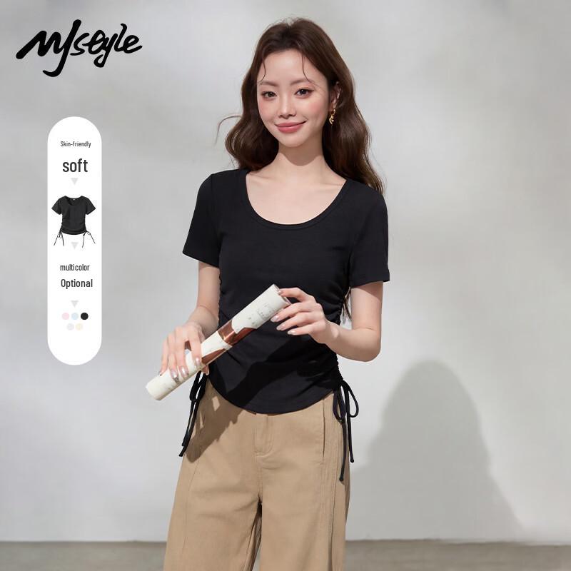 MJ STYLE Women s U-Neck Drawstring Crop Top L