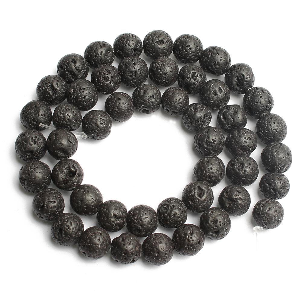 Wholesale 4-14mm Natural Black Volcanic Lava Stone Round Beads 15" Pick Size For Jewelry Making Diy Bracelet