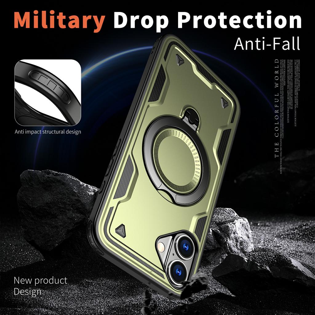 For iPhone 16 Case Compatible with MagSafe Military Protection PC+TPU Kickstand Phone Cover