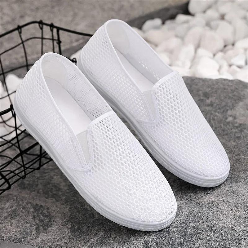 zapatos de mujer women cute light weight hollow out breathable slip on spring summer flat loafers lady white comfy shoes ab557