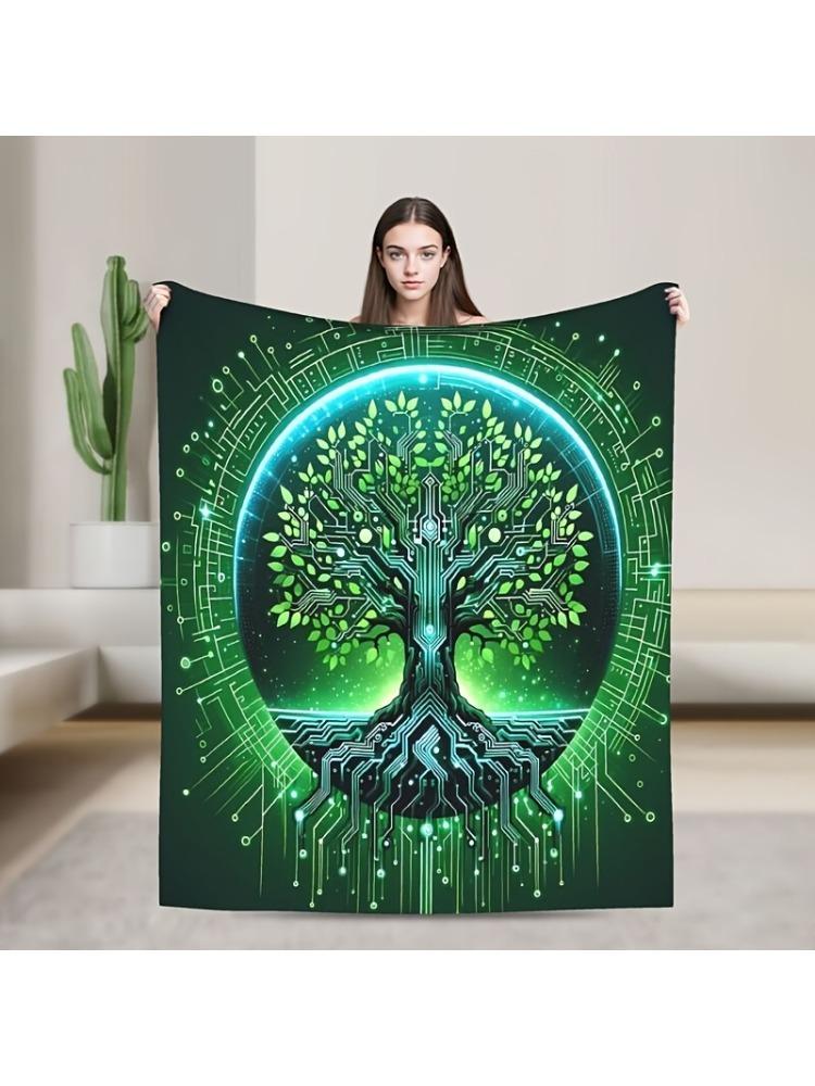 Vibrant Digital Tree Flannel Blanket – Soft, Warm, Lightweight, Machine Washable,All-Season Comfort for Bedroom,Dorm,Car,Outdoor