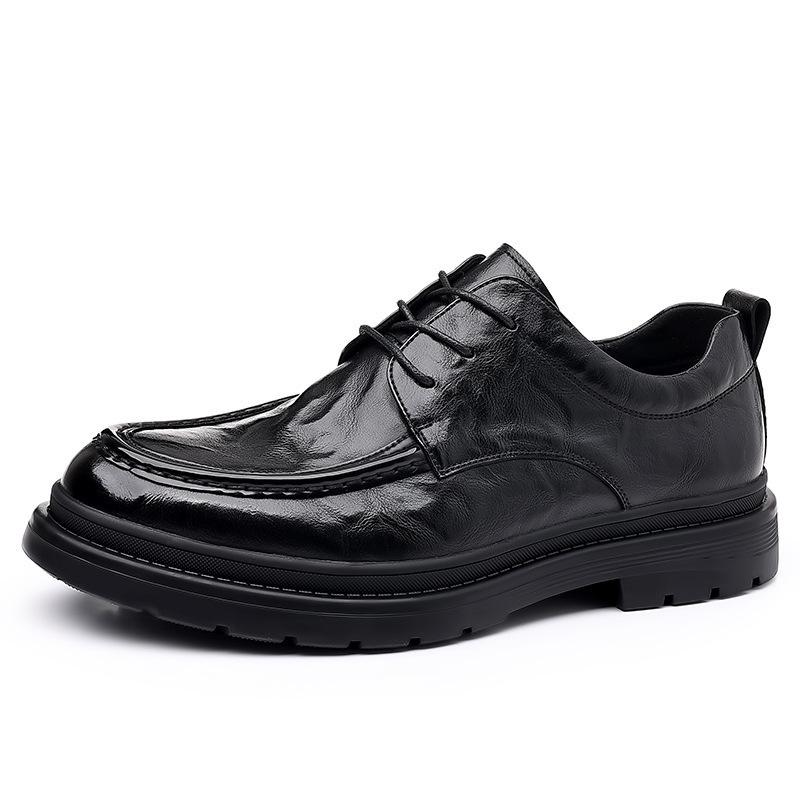 New 2025 Fashion Versatile Hand-scratched Leather Men's Shoes Business Dress Cowhide Shoes Men's Casual Lace-up Wedding Shoes