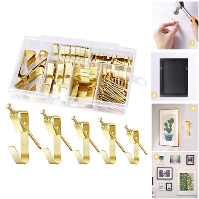 130x Picture Hangers Hanging Kit Iron with Steel Nails Heavy Duty Gold Art